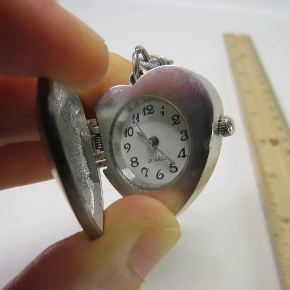 Vintage LOVE Heart Locket Watch Metal Purse Charm Pendant Clip On Dangle